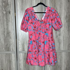 Xirena Nissa Dress Size S Floral Mini Pink and Blue Tiered Pockets